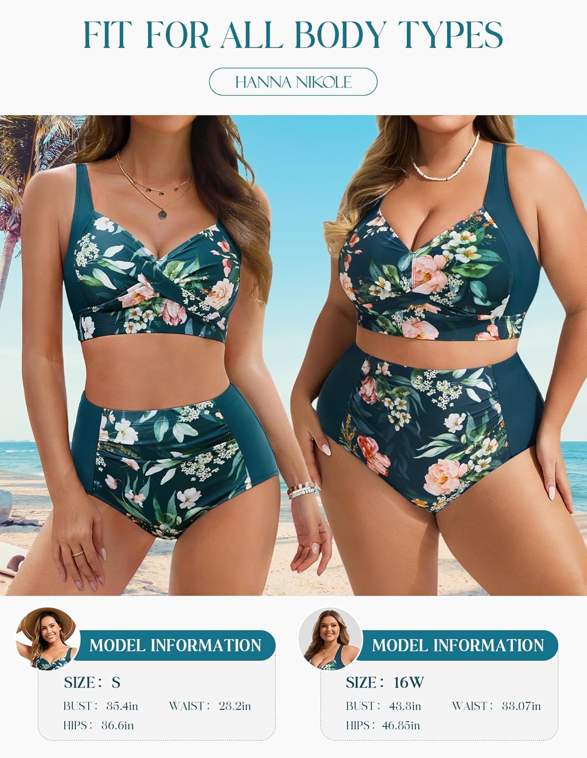 Hanna Nikole Womens High Waisted Bikini Sets Tummy Control Swimsuit Ruched Two Piece Bathing Suit - Image 4
