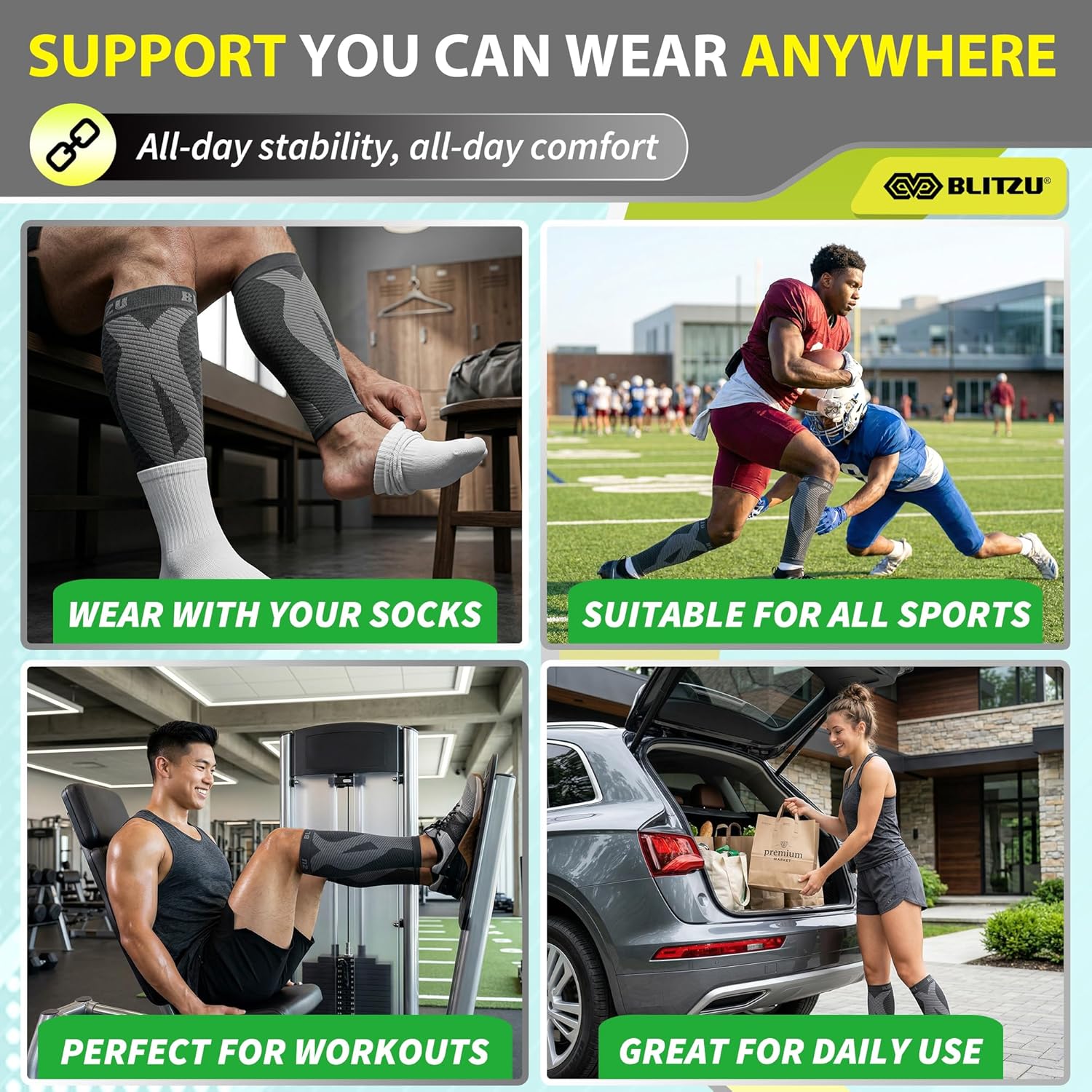 BLITZU Calf Compression Sleeve for Men & Women Footless Compression Socks Support Runners Leg Sleeve Shin Splints Pain Relief - Image 7