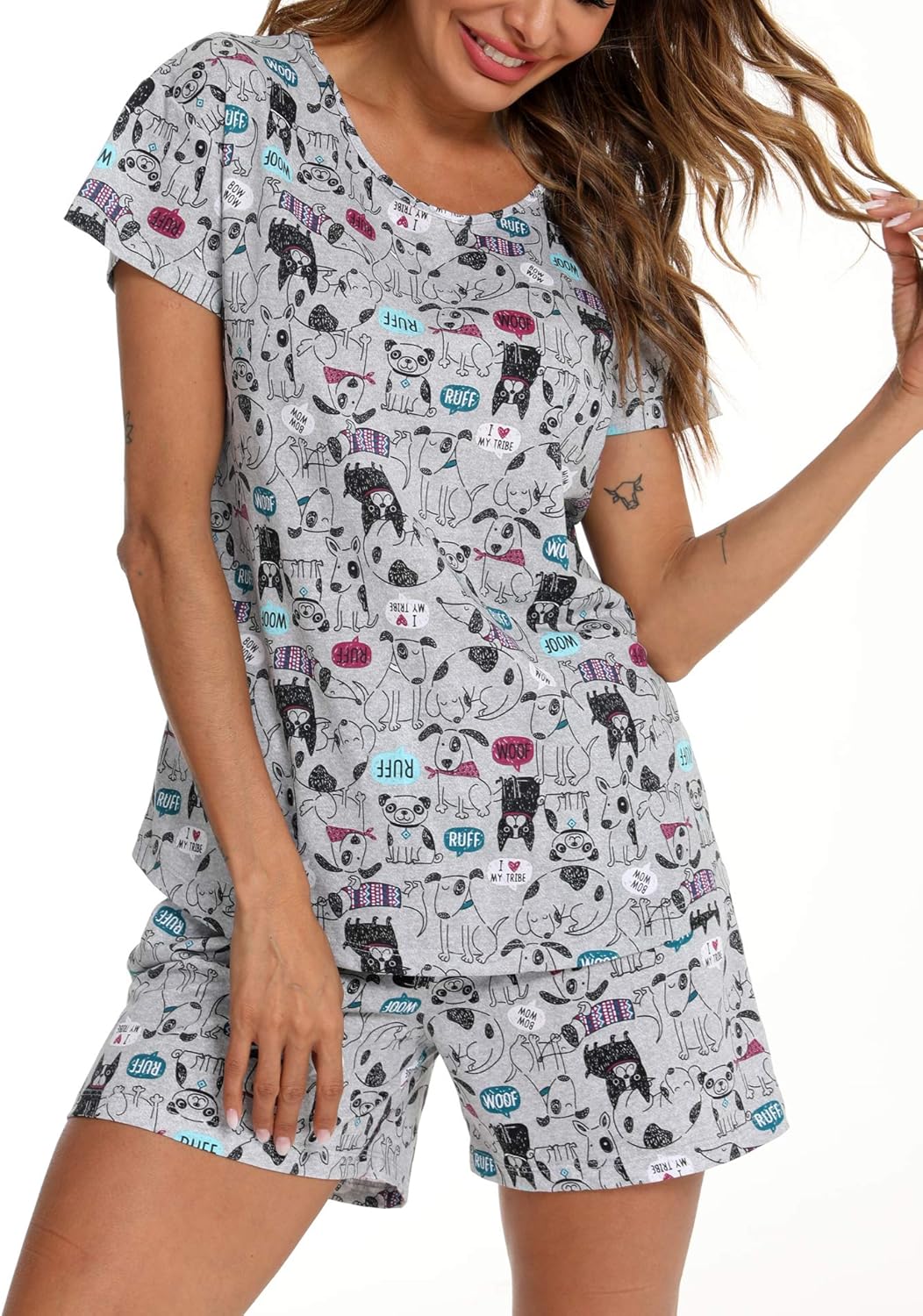 ENJOYNIGHT Womens Pajama Shorts Sets Cotton Pjs Summer Cute Sleepwear with Pockets - Image 2