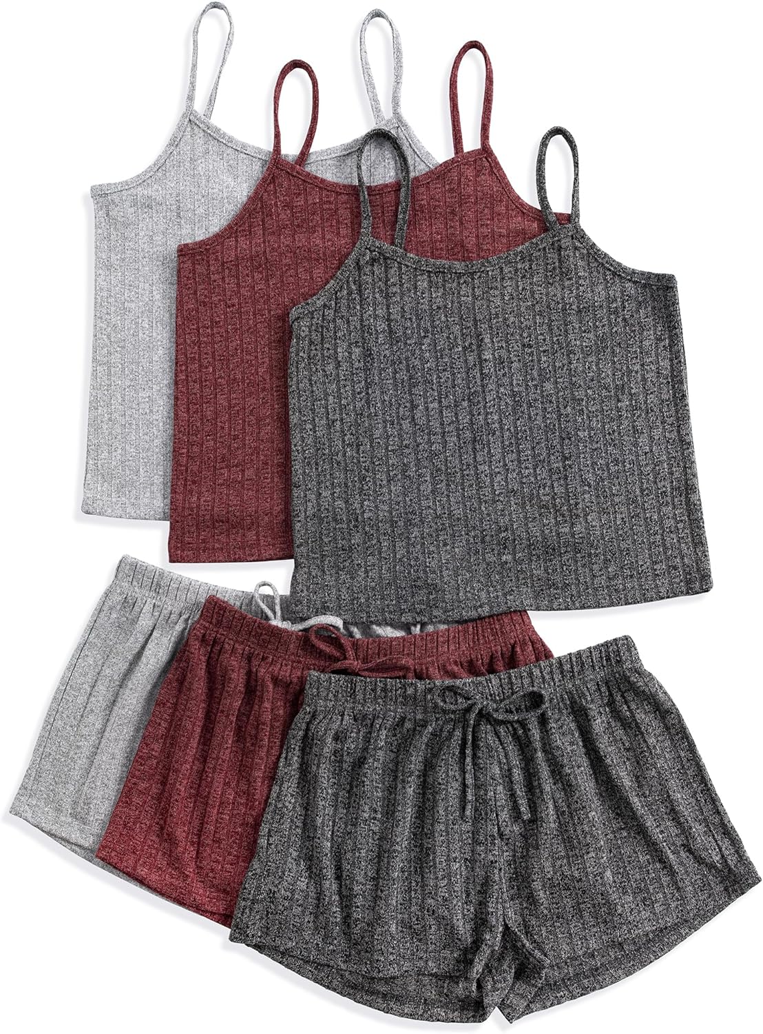 3 Sets for Women Ribbed Pajamas Set Crop Top and Shorts Button Lounge Set Sleeveless Pjs Sleepwear