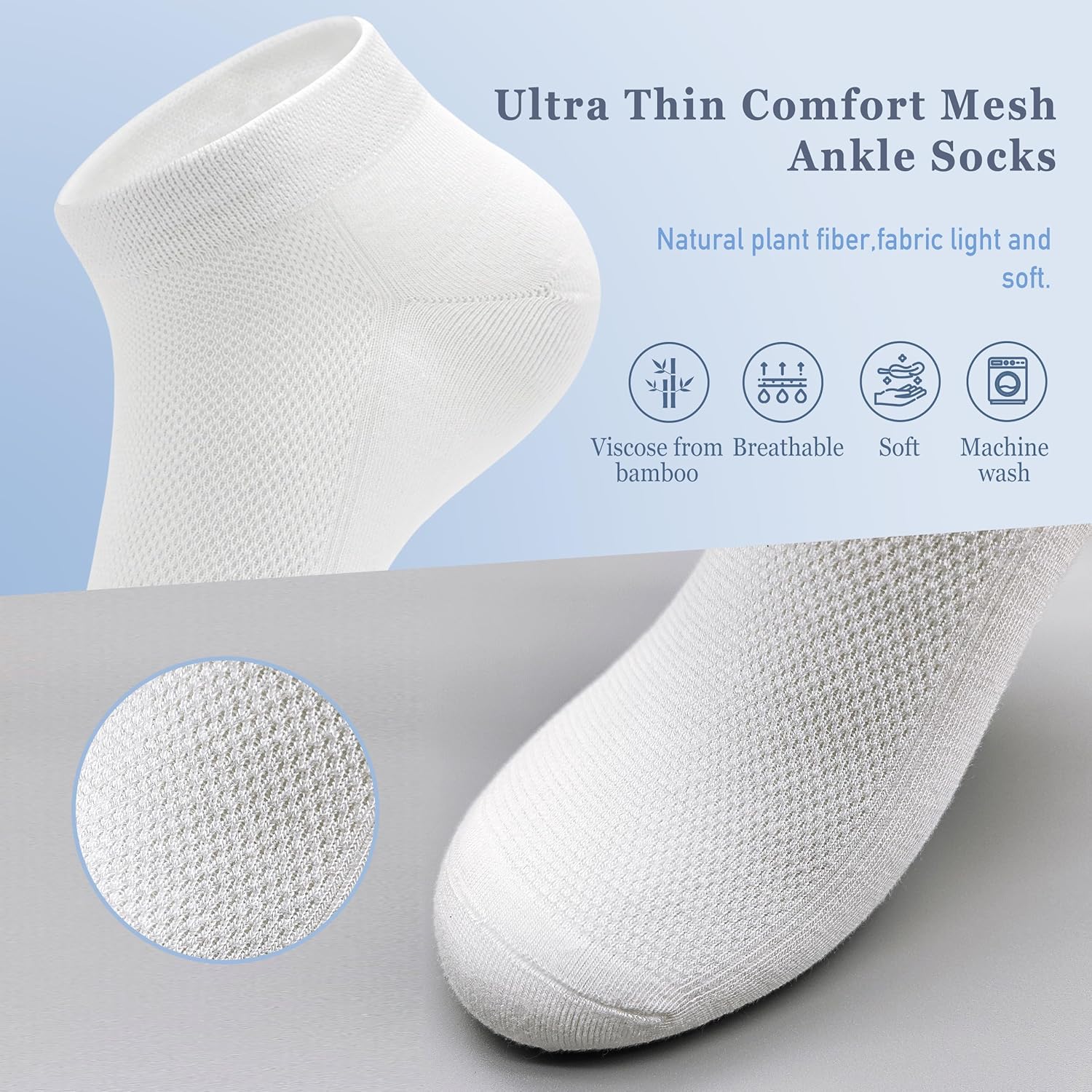 SERISIMPLE Ultra-Thin Comfort Viscose Bamboo Mesh Ankle Socks for Women -Breathable Lightweight Low-Cut Socks 5 Pairs - Image 5