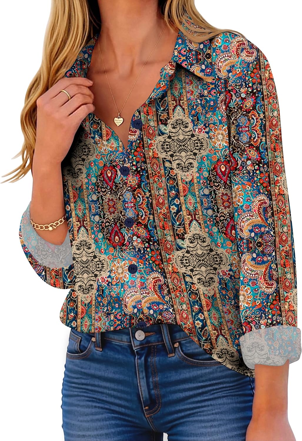 ZEAGOO Button Down Shirt for Women Long Sleeve Blouses Floral Printed Tops Business Casual Work Outfits S-XXL - Image 2