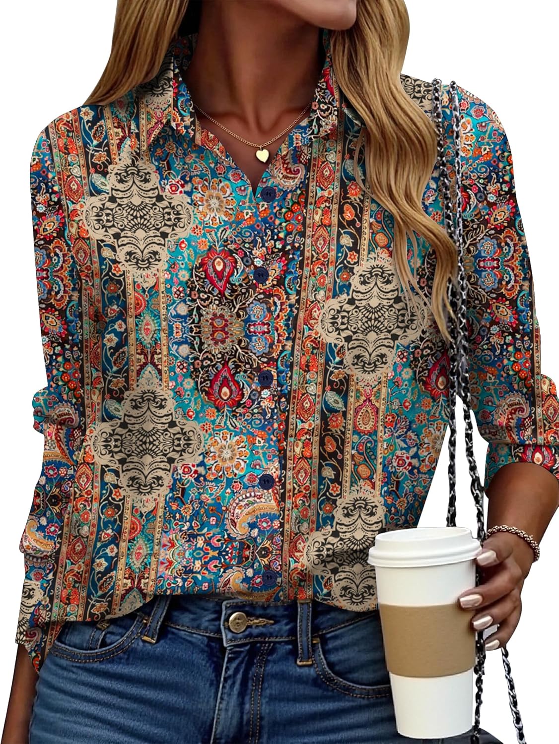ZEAGOO Button Down Shirt for Women Long Sleeve Blouses Floral Printed Tops Business Casual Work Outfits S-XXL