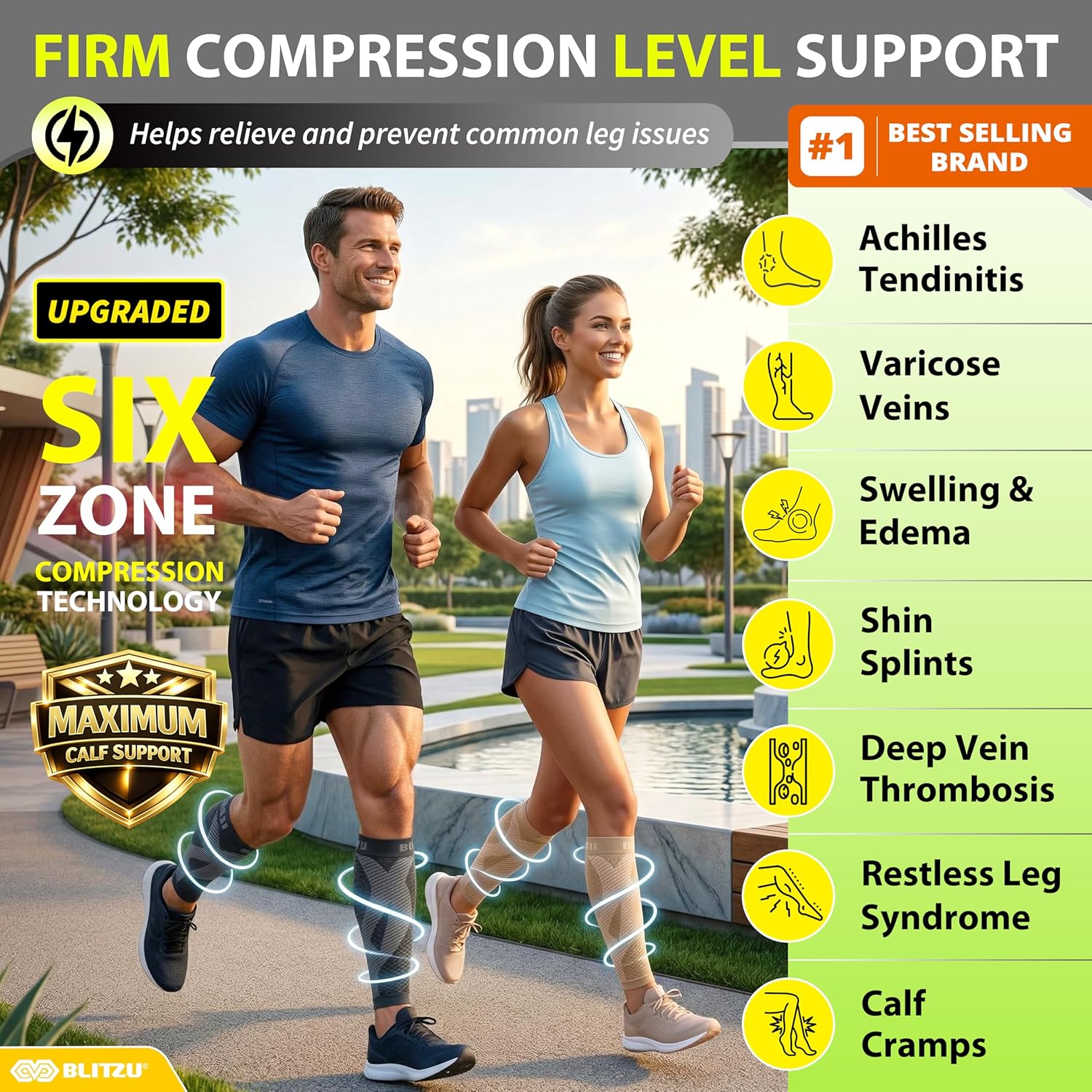 BLITZU Calf Compression Sleeve for Men & Women Footless Compression Socks Support Runners Leg Sleeve Shin Splints Pain Relief - Image 2