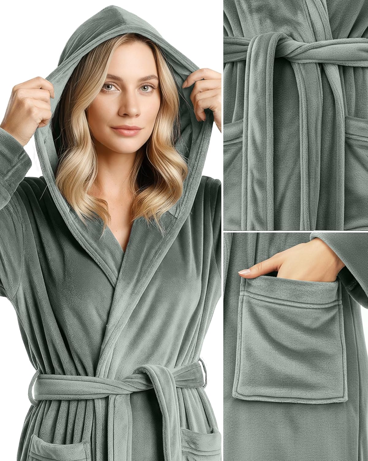 NY Threads Premium Womens Robe with Hood, Plush Fleece Long Bath Robe for Women, Fluffy Soft Women's Bathrobe - Image 2