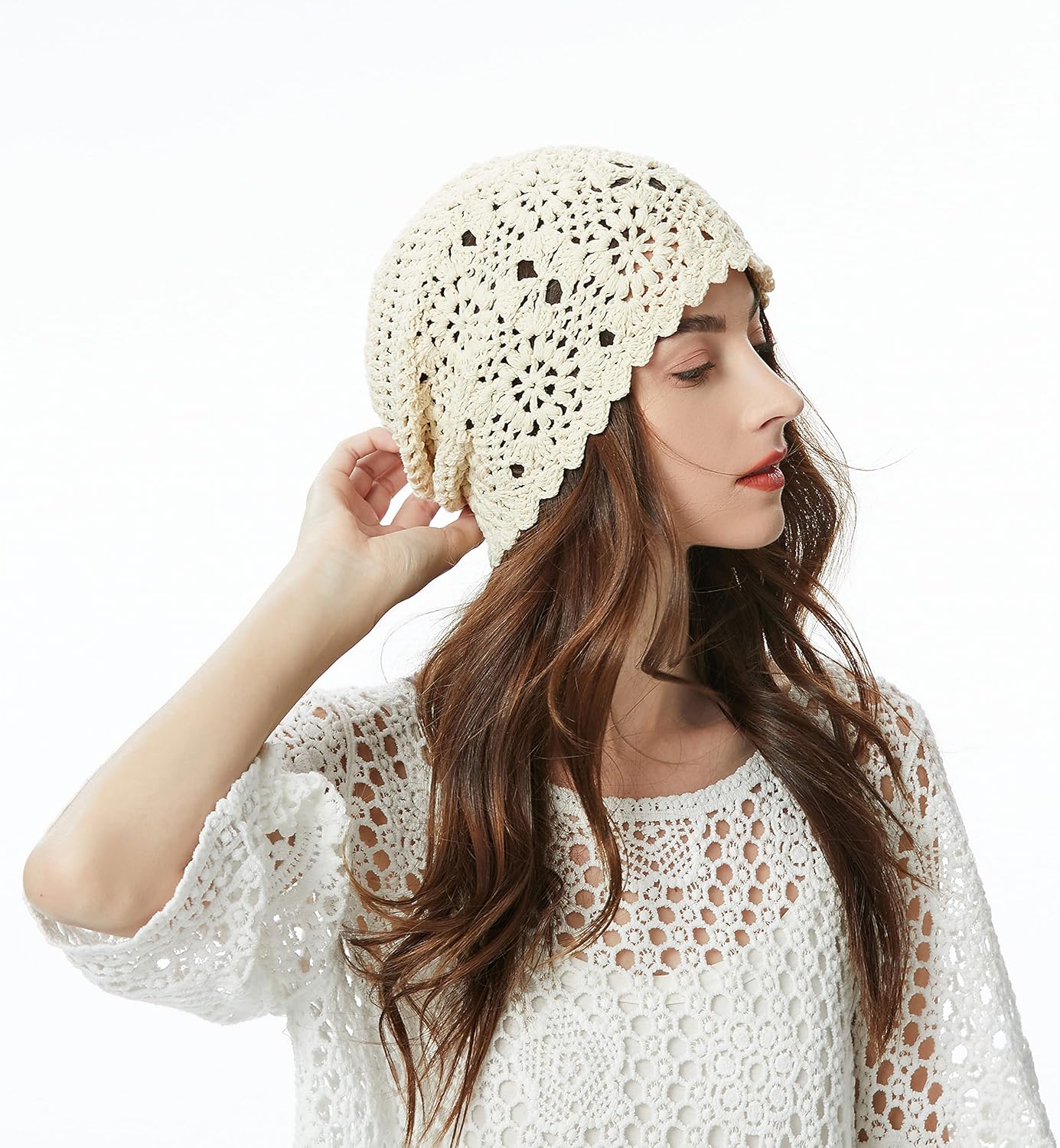 ZLYC Women Cotton Crochet Slouchy Beanie Hat Handmade Knit Summer Skull Cap - Image 3
