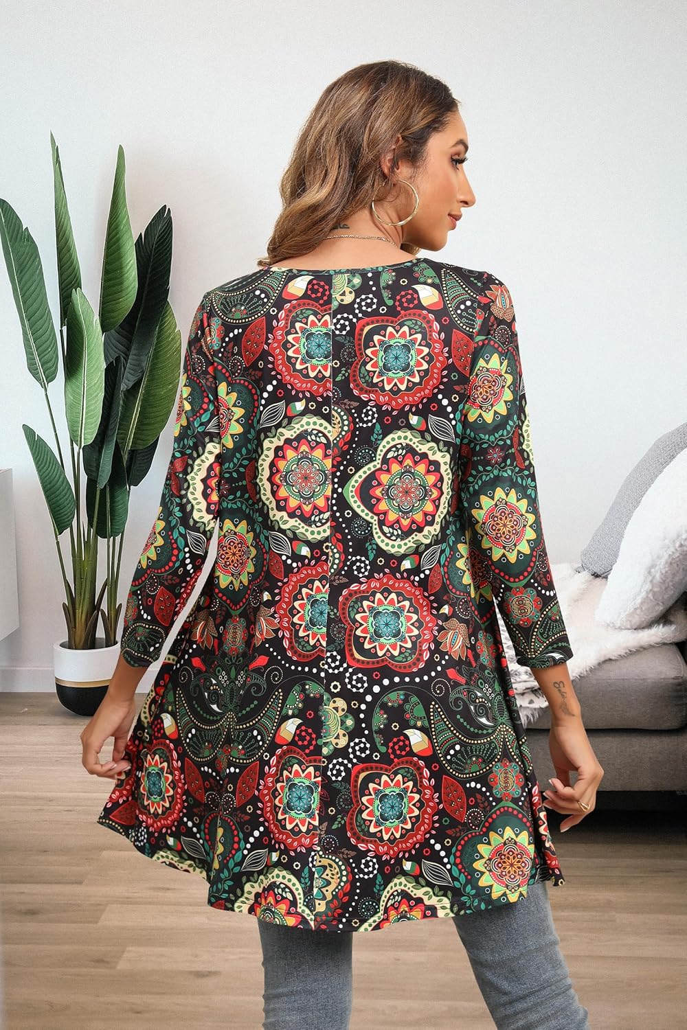 ENMAIN Womens Tops 3/4 Sleeve Tunic Tops Dressy Casual Plus Size Tunic To Wear With Leggings Swing Shirt Loose Fit Blouses - Image 6
