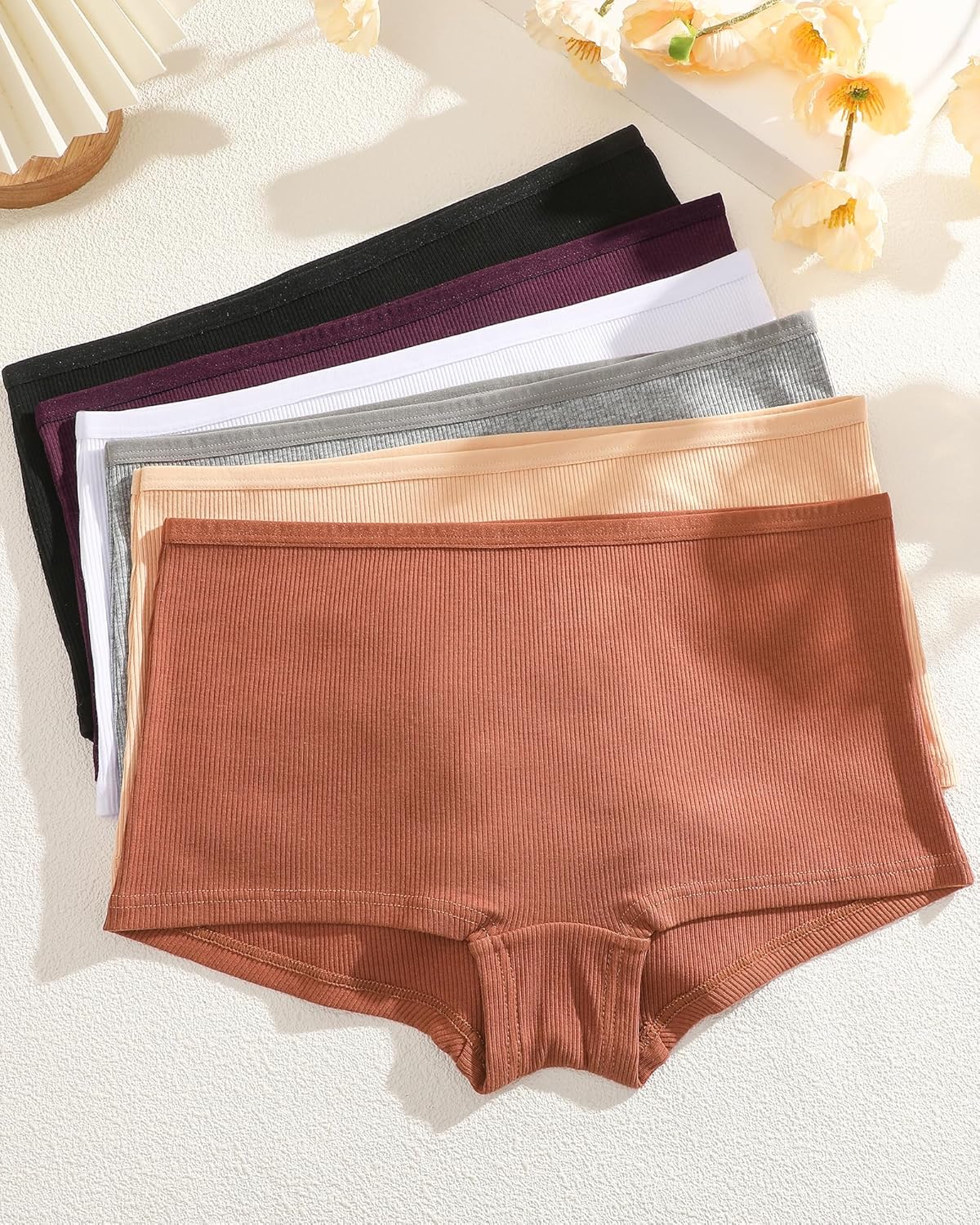 ALL OF ME Cotton Underwear for Women Boyshort Panties Full Coverage Boxer Briefs Stretch Boy Short Undies 6 Pack - Image 3