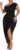 Floerns Women’s Plus Size Asymmetrical Neck Long Dress Ruched Slit Hem Cocktail Dress