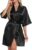 Women’s Short Robe Silky Satin Pure Color Bathrobe Bridesmaid Bride Party Kimono V-Neck Sleepwear with Pockets