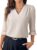 EVALESS Women’s 3/4 Sleeve Tops Dressy Casual Pleated V Neck Business Work Blouses Office Shirts