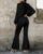 Jumpsuits for Women Pearls Decor Mock Neck Lantern Long Sleeve Flared Zipper Back One Piece Party Outfits