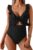 Eomenie One Piece Swimsuit for Women Tummy Control Ruffle Bathing Suit V Neck Ruched Swim Suit Slimming Cutout Swimwear