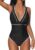 CUPSHE Women’s One Piece Swimsuit V Neck Shell Stitched Bathing Suit Adjustable Crisscross Strappy Ruched Swimwear