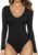 MANGOPOP Women’s Long Sleeve Short Sleeve Bodysuit Sexy V Neck Body Suits Fitted Fall Going Out Tops