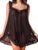 Foxiny Sexy Bows Split Side Ruffle Lace Mesh Sheer Babydoll Lingerie Dress Nightgown Set with Thong 2 Piece