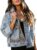 RINTONIX Womens Button Down Distressed Leopard Denim Jean Jacket Washed Long Sleeve Ripped Cheetah Jean Coat