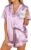 Ekouaer Womens Satin Pajamas Set Button Down 2 Piece Silk Pjs Shorts Set Ruffle Lingerie Notch Collar Sleepwear