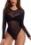 Avidlove Womens Mesh Long Sleeve Bodysuit Round Neck Sheer Leotards Geo Print Bodysuit Top with Snap Crotch