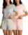 Real Essentials 2 Pack: Women’s Short Sleeve Pajama Short Set – Comfy Lightweight Soft Lounge Sleepwear (Plus