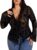 WDIRARA Women’s Plus Size Floral Lace Sheer T Shirt Tie Front Long Bell Sleeve Tee Going Out Tops