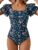 Eomenie Women’s Tummy Control One Piece Swimsuit Ruffle Square Neck Bathing Suit Ruched Cutout Back Slimming Swimwear