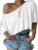 SOFIA’S CHOICE Women’s Off Shoulder Crop Tops Loose Boat Neck Short Sleeve T Shirt