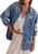utcoco Women’s Vintage Oversized Denim Jacket Embroidered Graphic Casual Loose Fit Button Down Jean Jacket
