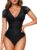 LODAY Lace Bodysuit Short Sleeve Bodysuit for Women Deep V Neck Body Suits Double Lined Bodysuit Slim Fit