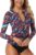 AXESEA Women Long Sleeve Rash Guard UPF 50+ UV Sun Protection Zip Front Swimsuit Shirt Printed Surfing Shirt Top