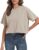 PRIMODA Women’s Oversized Workout Cropped T Shirts Crew Neck Short Sleeve Casual Loose Summer Crop Tee Tops Cotton